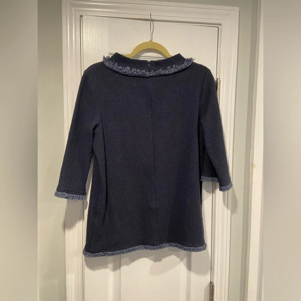 Sara Campbell Size M Navy Fringe Knit Top Made in USA Coastal Boucle Classic - Picture 9 of 11